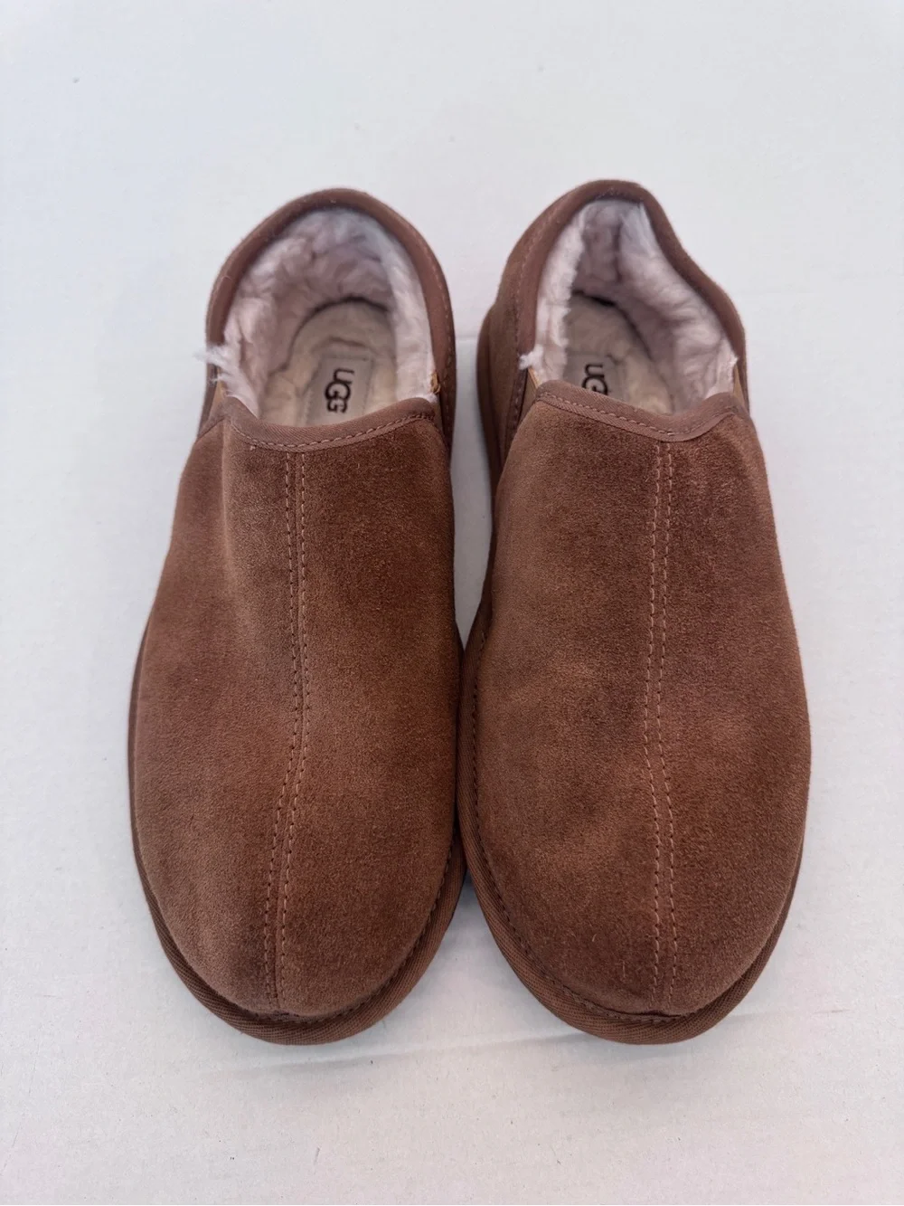 UGG Scuff Romeo ll Slippers Men’s Size 9 Chestnut Suede Leather Fur Lined Dad